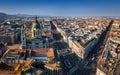 Budapest, Hungary - Aerial view of St.Stephen`s basilica with Andrassy street and BajcsyÃ¢â¬âZsilinszky street